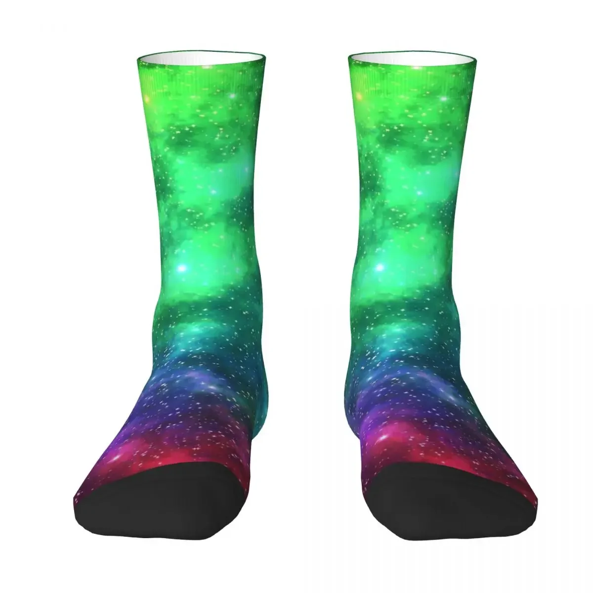 Green Galaxy Socks Colorful Print Retro Stockings Winter Anti Slip Ladies  Soft Custom Running Sports 