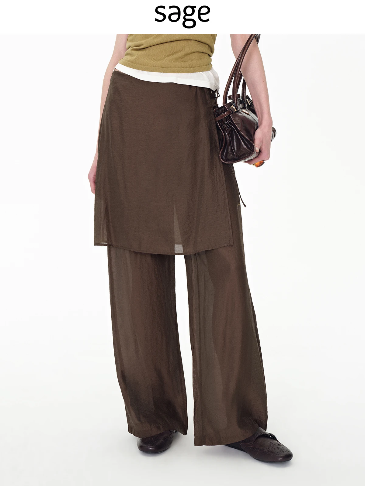 

Повседневные легкие брюки Sagestudio с прямыми штанинами на пуговицах, женские, весна-лето, цвет орех, для офиса, женские брюки