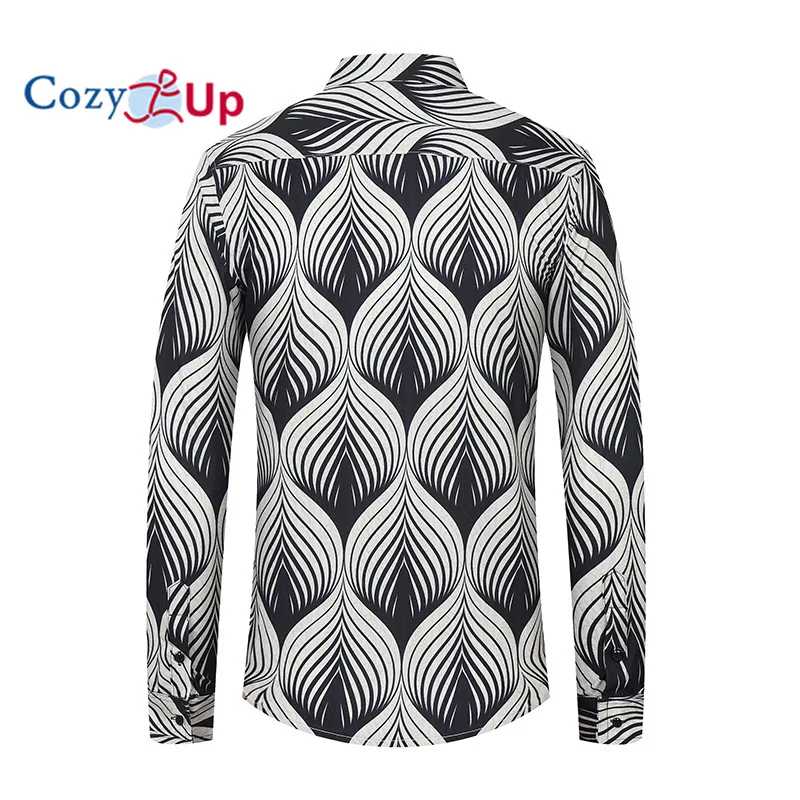 Mens Long Sleeve Fashion Pop Style Design Print Dress Shirt