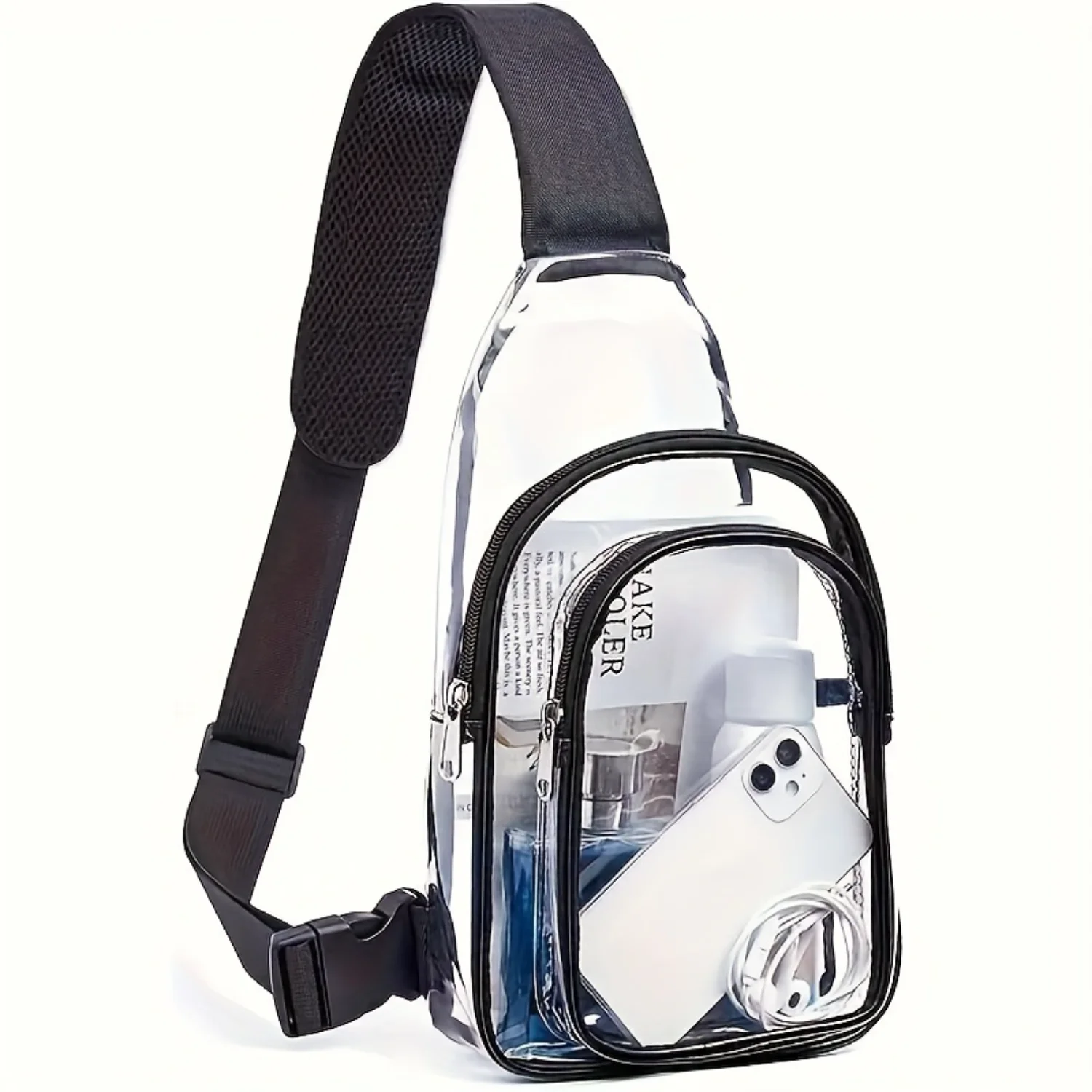 Transparent PVC Chest Crossbody Bag, Fashion Double-Layer Sling Backpack With Adjustable Strap, Waterproof Clear Shoulder Bag, C