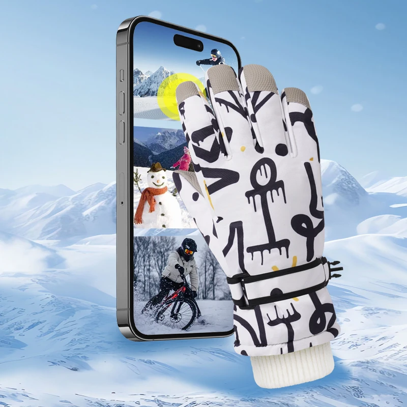 Guanti da sci caldi per adulti per uomini e donne, guanti invernali impermeabili foderati in pile, guanti da ciclismo invernali touchscreen