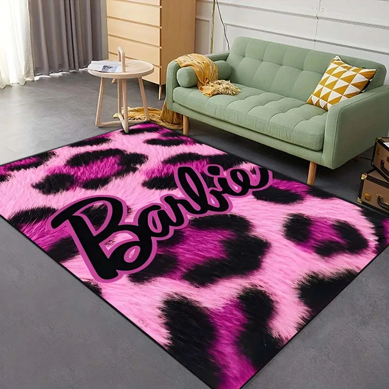 MINISO Barbie logo Pattern Carpet for Living Room Bedroom Bedside Bathroom Floor Mat Girl\'s Room Non-slip Mat Pink Room Decor