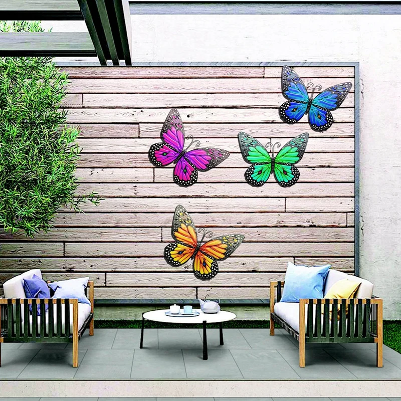 Vintage 3D Metal Butterfly Wall Art Hanging Decor Wrought Iron Wall Hanging Sculpture Garden Home Party Decoration