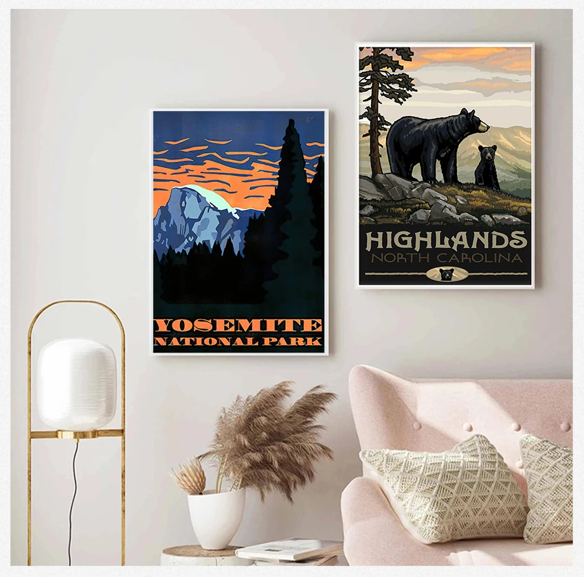 Vintage Wall Kraft Posters Coated Wall Stickers Home Decorative Pictures America Yosemite National Park Travel Canvas Painting