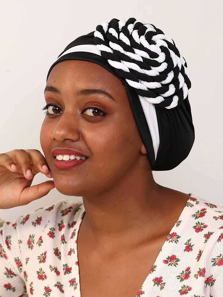 Trendy African Headdress India Turban Bonnet Arab Wrap Head Scarf Ready to Wear Muslim Headtie Woman Inner Hijabs Cap