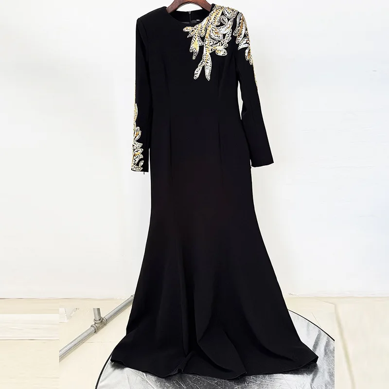 New designer star evening gown host studded pearl women's long dress with diamonds, Dubai Muslim Saudi Arabian long dress