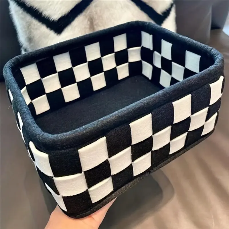 GTBL 2X Black And White Checkered Storage Basket Desktop Cosmetics Storage Organizer Snack And Storage Basket Home Decor