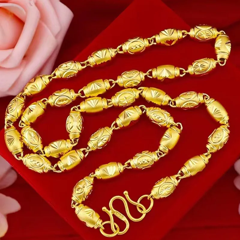 سلسلة زيتون للرجال من الذهب عيار 24 قيراط AU999 |   تصميم مزدوج مرتبط بالزيتون، طوطم - سلسلة منقوشة، جريء ومزخرف