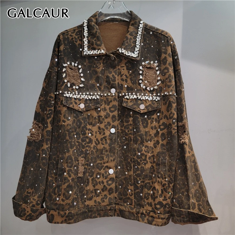 

GALCAUR Coffee Spliced Diamonds Chic Jacket Female Lapel Long Sleeve Loose Cool Basics Women's Jackets Autumn Style Fashion New