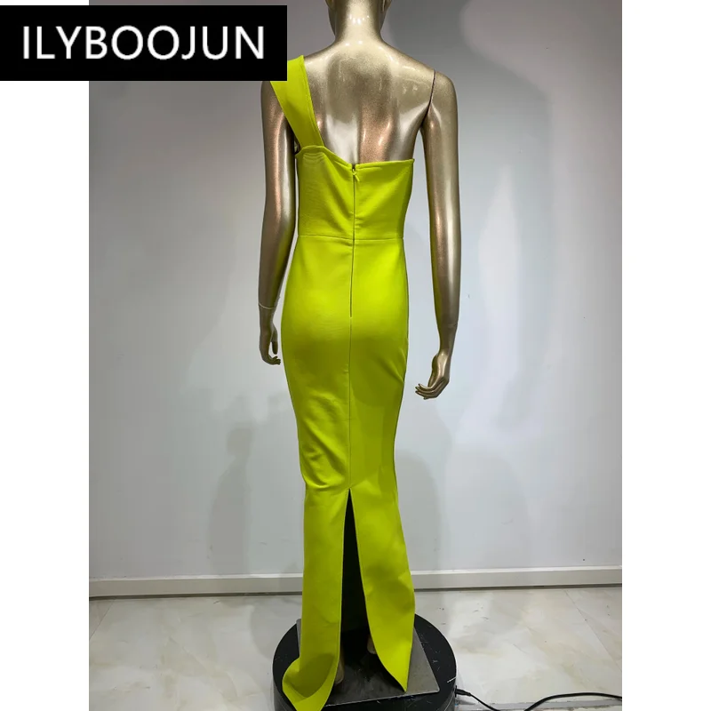 Sexy One Shoulder Green Flower Maxi Long Bodycon Bandage Club Party Dress Dresses For Women 2024 Luxury Brand High Quality