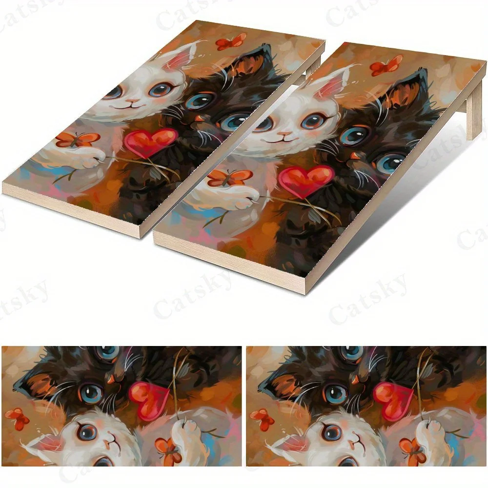 Two Cute Kittens,Romantic Cat Illustration,Colorful Pet Painting,High Value! 2D Flat Vinyl Sandboard Stickers - Bubble-Free, Eas