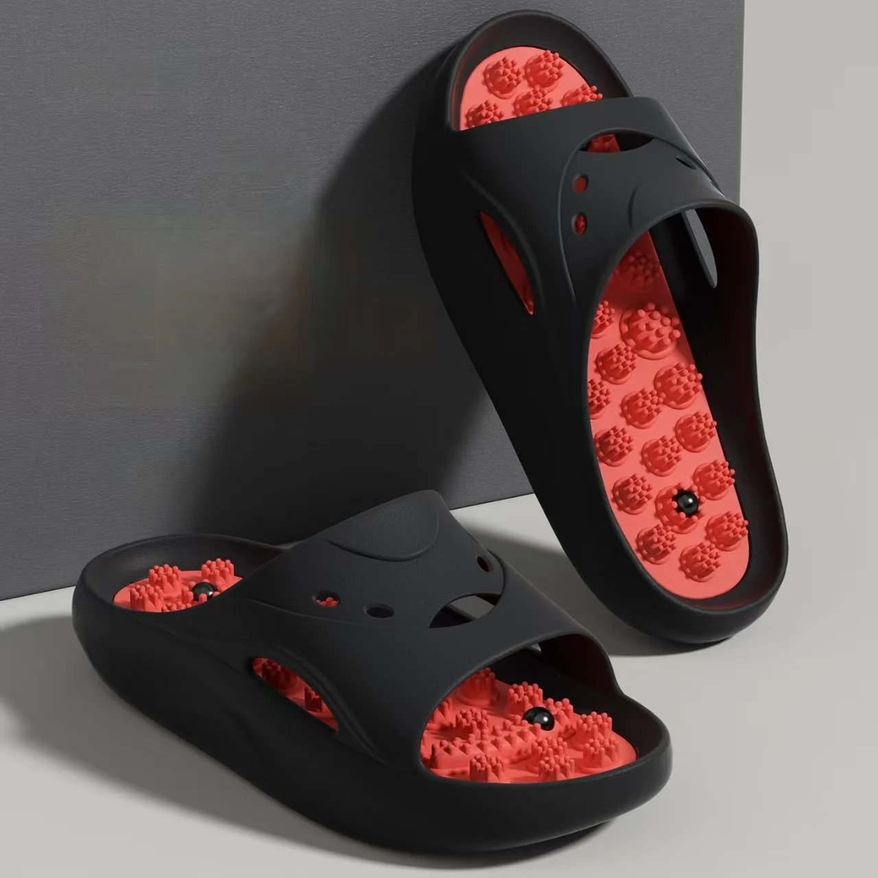 

Men Foot Massage Mixed Colors One Word Slippers Summer New Thick Sole Non Slip Waterproof Home Slippers Bathroom Slippers