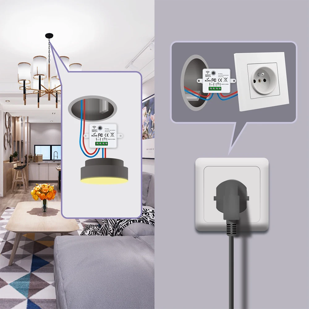 Drahtloser Schalter RF 433MHz Fernbedienungsschalter für Zuhause 110V 220V 10A Mini-Controller Haushaltslichtschalter – Detail 3