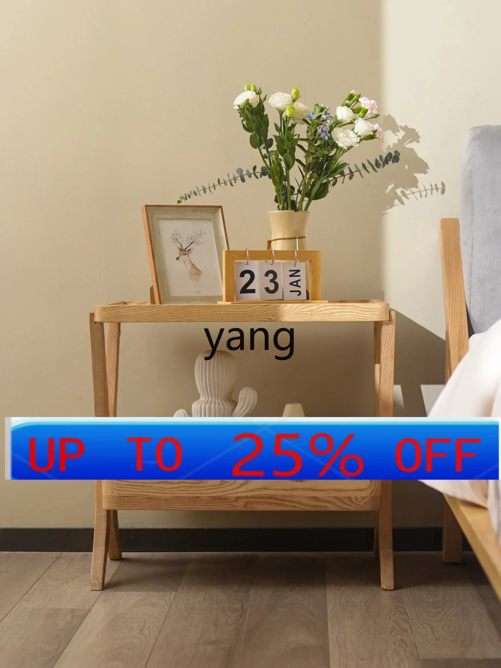 

LMM Solid Wood Bedside Table Nordic Simple Storage Rack Ash Wood Bedside Cabinet