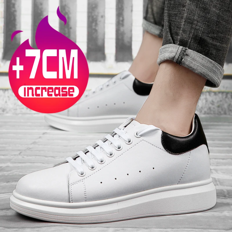 

Luxury brand Men Elevator Shoes Man Casual Genuine Leather Hidden Heels 7cm Height Increasing Height Increase Board Shoes