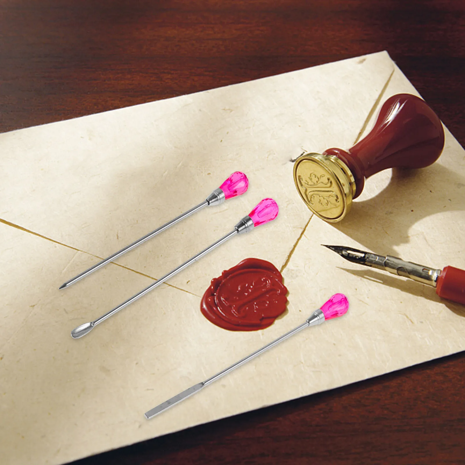 3Pcs Wax Seal Stirrer Tool Set Metal Paint Stir Stick with Gold Powder Scoop for DIY Sealing Crafting Epoxy Resin Mixing Paddles