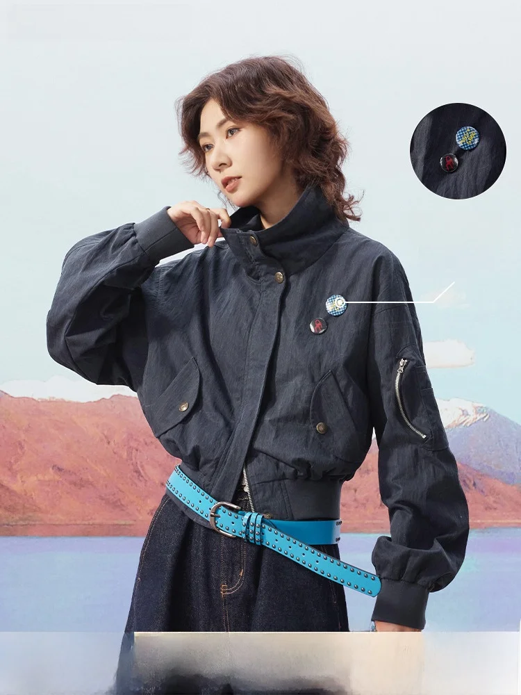 

Maood Japanese Sle Pure Cotton Crepe Feel Waed down Jaet Bae ort Flight Jaet for Women Breathable Straight Tube