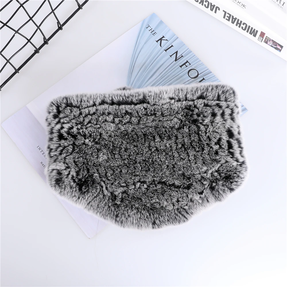 Fashion Winter Real Rex Rabbit Fur Snood Cowl Ring Triangle Scarf Women Scarves Ladies Scarfs Warm Neck Warmer Closed by Hooks