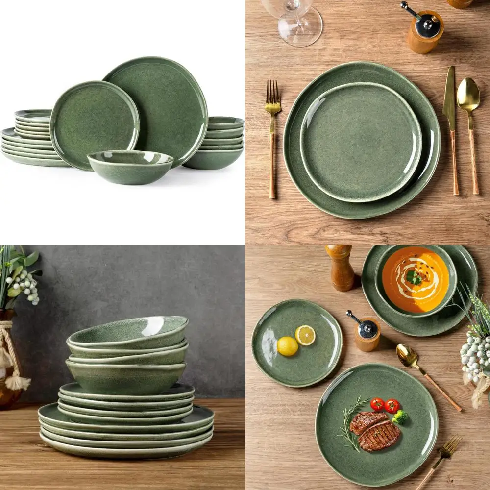 

"Handcrafted Stoneware Dinnerware Set with Reactive Glaze, Durable for Everyday Use | Dishwasher and Microwave Safe"