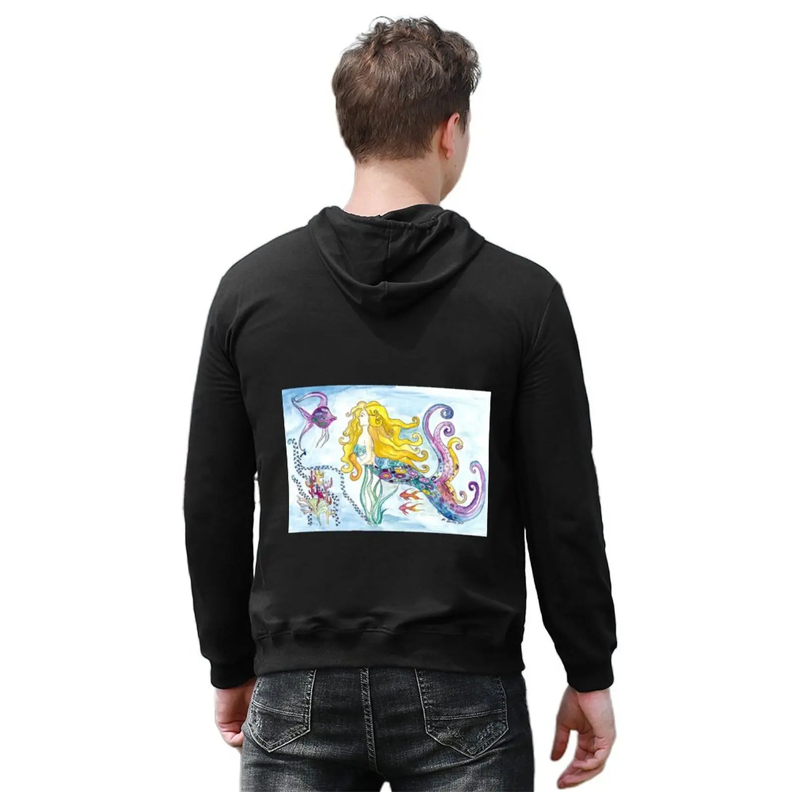 شقراء حورية البحر حورية البحر يحرك الأسماك - كليمت مستوحاة هوديي ملابس رجالي ملابس الخريف الكورية الملابس للرجال الرجال هوديي #6