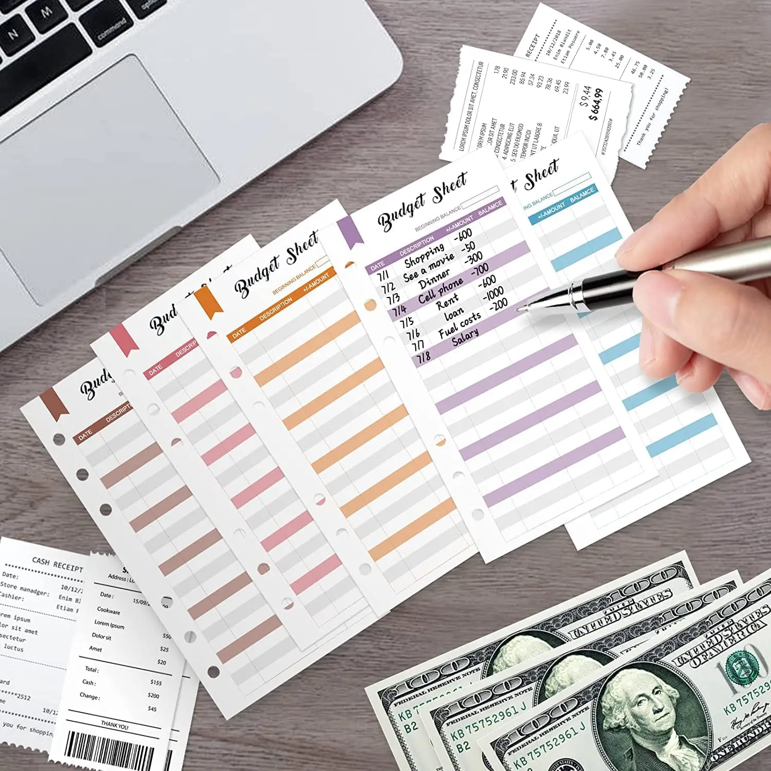 A7 Pu Lederen Budget Bindmiddel Hervulbare 6-ring Losbladige Persoonlijke Planner Notebook Met 6 Ritszakken Cash Enveloppen Systeem