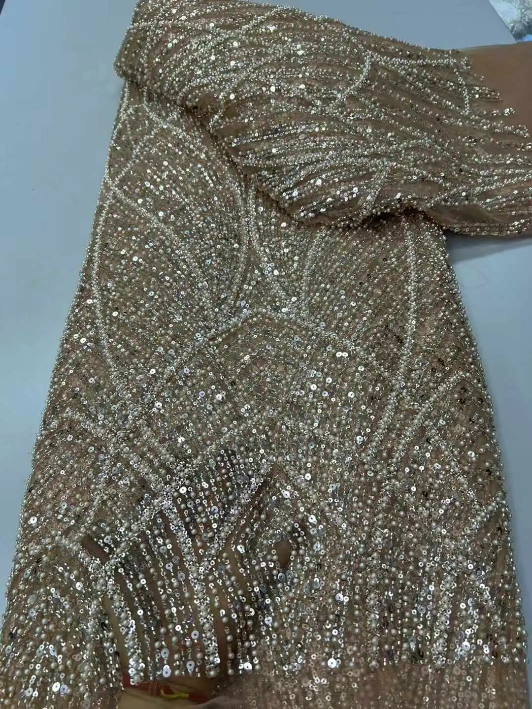 Новая, тяжелая, вышивка жемчугом и трубкой из бисера, французская тюлевая сетка, кружево из африканской ткани с бусинами, вечерние платья. Свадьбы