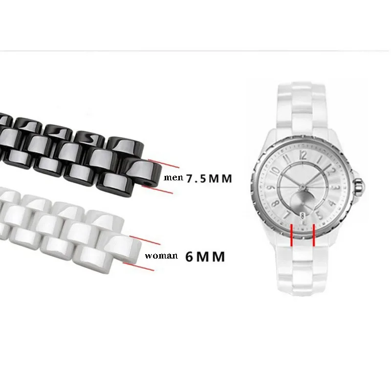 Premium-Grade Ceramic Watchbands Black White For J12 Bracelet 16mm 19mm Strap Stainless steel Folding Buckle watch chain