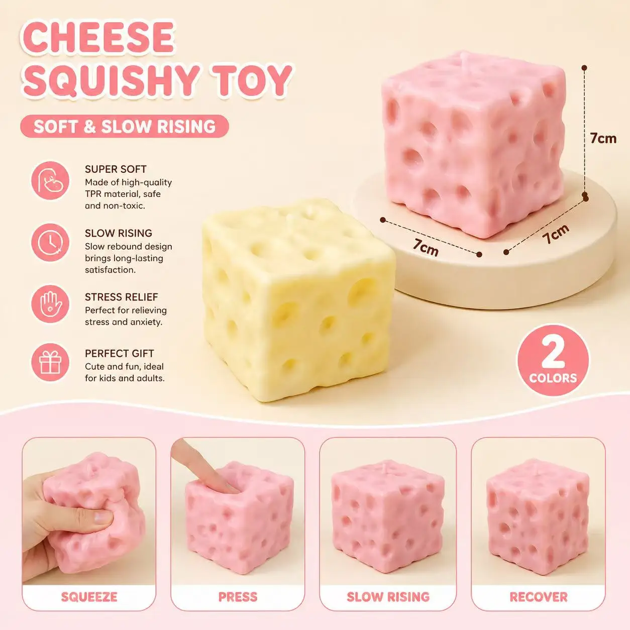 

Cheese shaped slow rebound decompression kneading toy, simulated food soft rubber venting tool, adult and children's stress relief toy