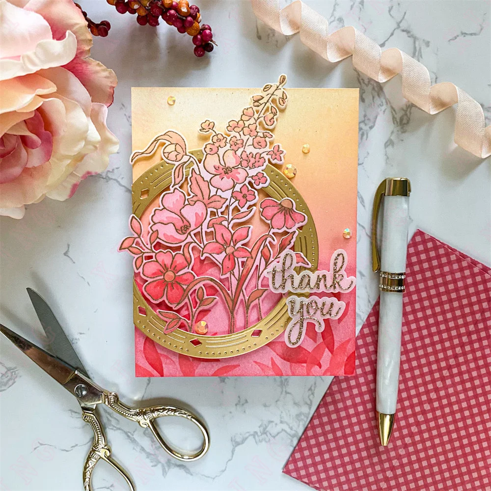 New Craft Metal Cutting Dies Measure Dance Grow Heart Leafy Background Stencil Lattice Dotted Thank You Hello Circles Stamps Set
