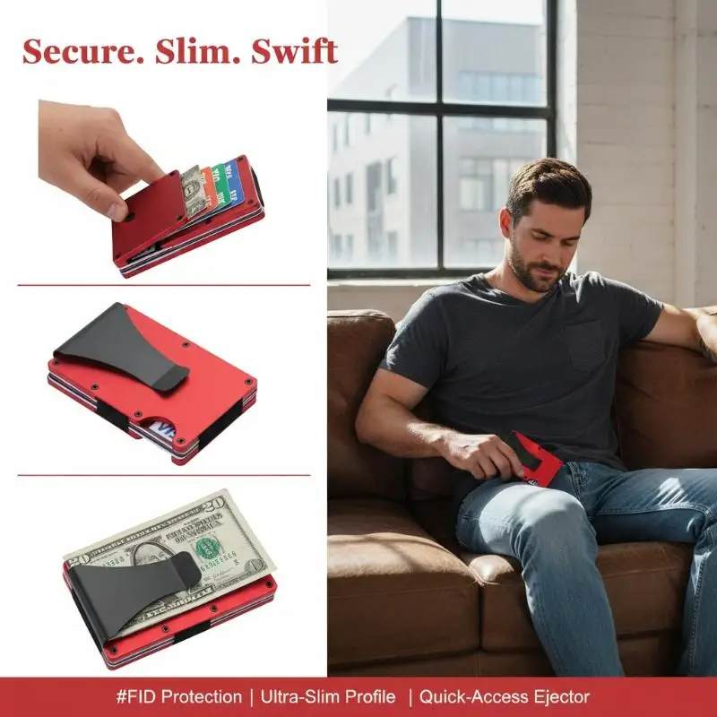 Minimalist Slim Wallet for Men & Women – RFID Blocking,  Resistant Card Holder with Removable Money Clip