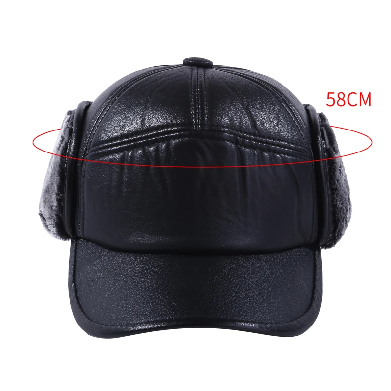 Winter Men\'s Leather Hat Thicken Leather Sheepskin Baseball Caps With Ears Warm Snapback Dad\'s Hats Sombrero De Cuero Del Hombre