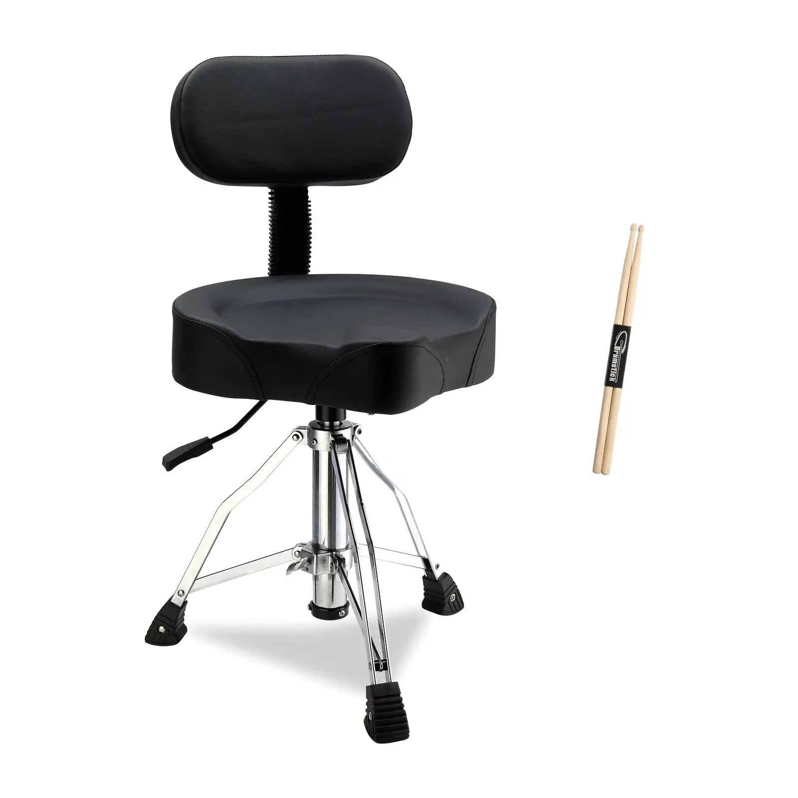 Adjustable Hydraulic Drum Throne with Backrest - Heavy Duty Saddle Stool for drummers - Black