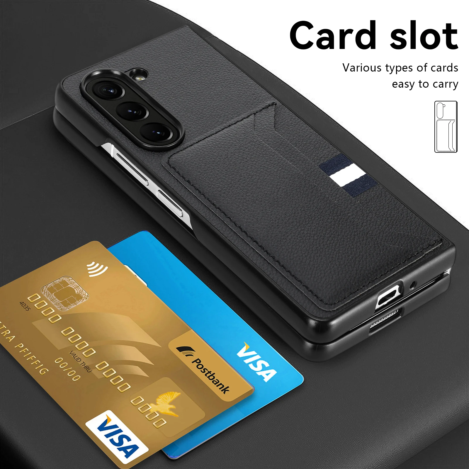 For Samsung Z Fold 5 4 3 2 Fold4 Fold3 Fold2 Card Slot Case for Samsung Galaxy Z Fold 5 Fold5 Leather Cell Phone Folding Cases