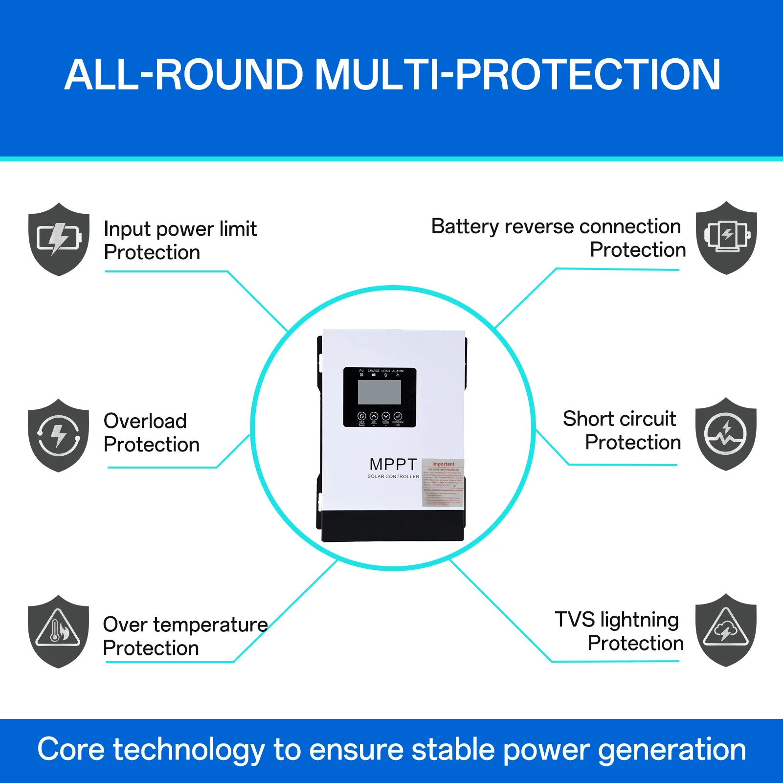 وحدة تحكم شاحن البطارية الشمسية 120A، وحدة تحكم شحن الطاقة الشمسية، منظم طاقة ذكي، مروحة تبريد مدمجة