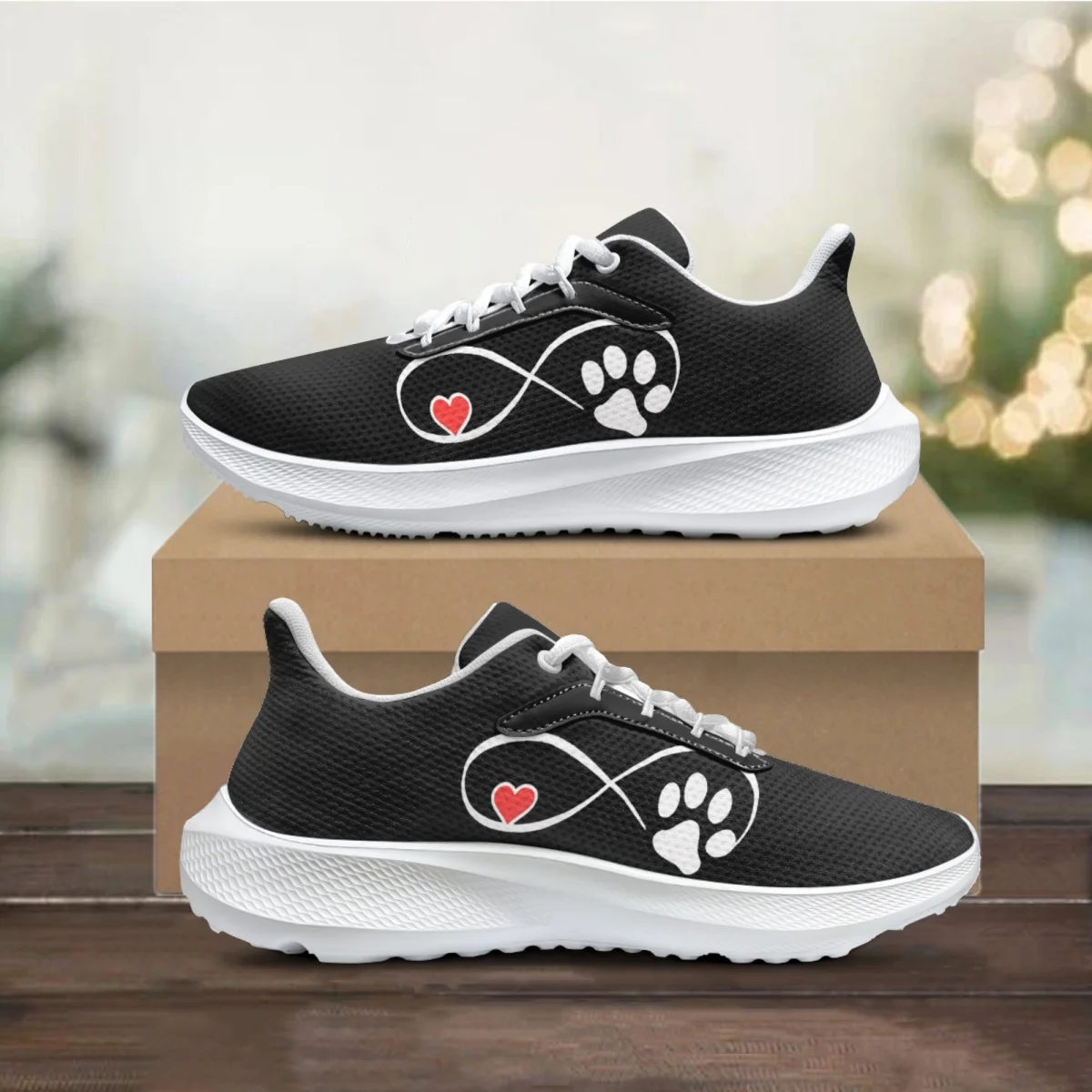 Summer Fall Breathable Mesh Sneakers Dog Paw Heartbeat Print Womens Mens Casual Platform Shoes Running Flats For Teens Footwear