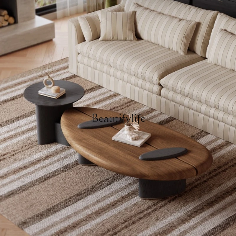 Vintage Style Living Room Solid Wood Coffee Table Set Irregular Simple Light Luxury High-End Coffee Table