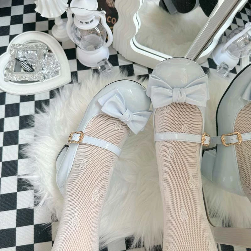 Soft Girl Round Head Cute Bow Lolita Mid Heel 3.5cm Loli Shoes Kawaii Sweet Girls Japanese Jk Style Women Shoes