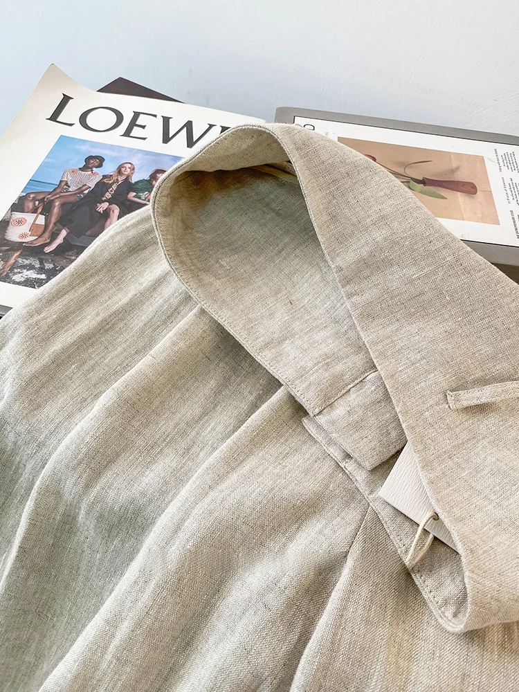 الرجعية القطن الكتان السراويل واسعة الساق تنورة المرأة فضفاضة عالية الخصر ثنيات عارضة خفيفة الوزن الكتان الطابق طول السراويل #3