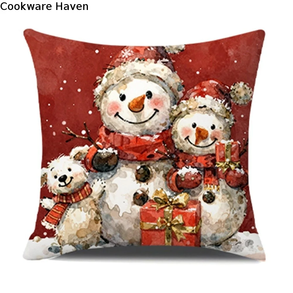 Soft Christmas Pillow Cover Snowman Christmas Tree Throw Cushion Case Elk Deer Bowknot Xmas Tree Pillowslip Farmhouse Couch