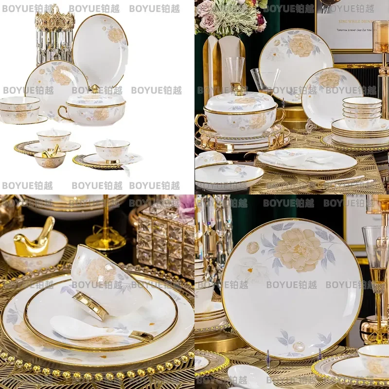 Jingdezhen Bone China Dinnerware Set Ceramic Bowl Plate Butterfly Design Household Tableware Gift Kitchen Dining Dishes