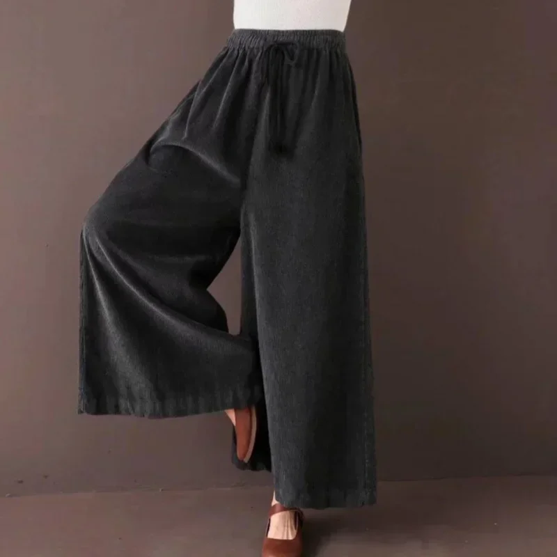 Casual High Waisted Straight Wide Leg Corduroy Pants For Women With Pockets Autumn Winter Loose Plus Velvet Warm Trousers C308