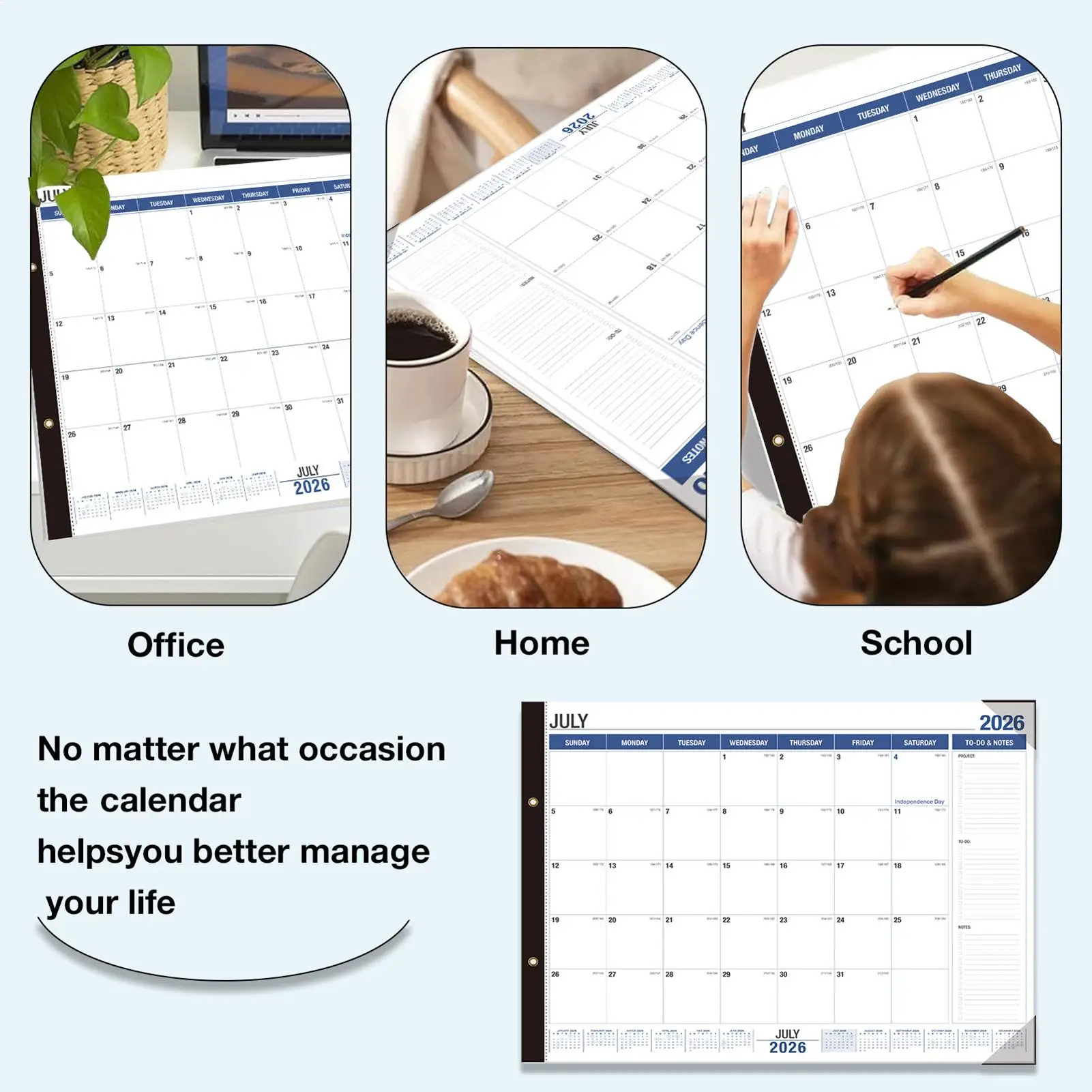Large Calendar 2026-2027 Daily Weekly Monthly Time Agenda Planner 18-Month Large Desk Calendar For Home Office Classroom Meeting view 4