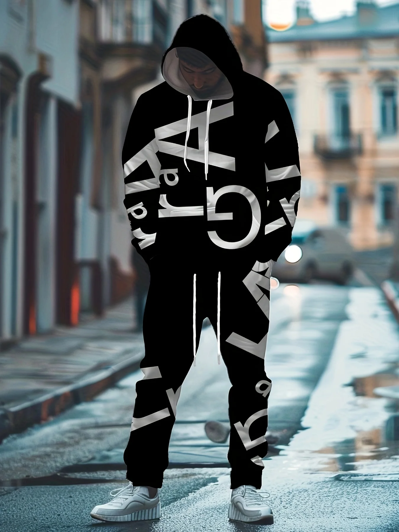 

The 2025 Spring and Autumn new men's hoodie set is a casual and fashionable streetwear collection with letter prints