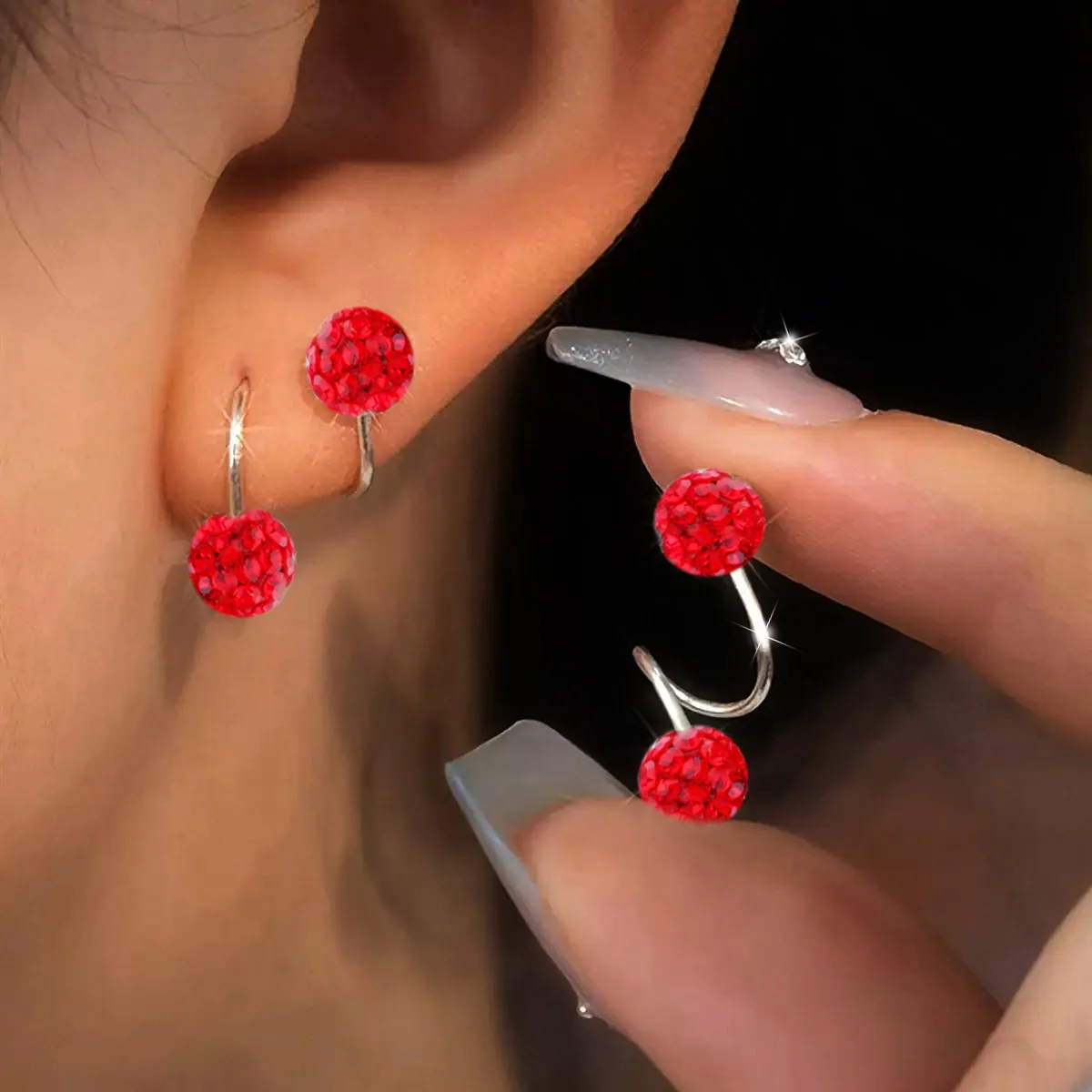 مبهرج بيان الموضة S6 برأسين الماس الملون الكرة المسمار وأقراط مع شريط حلزوني الشفاه ثقب المجوهرات #2