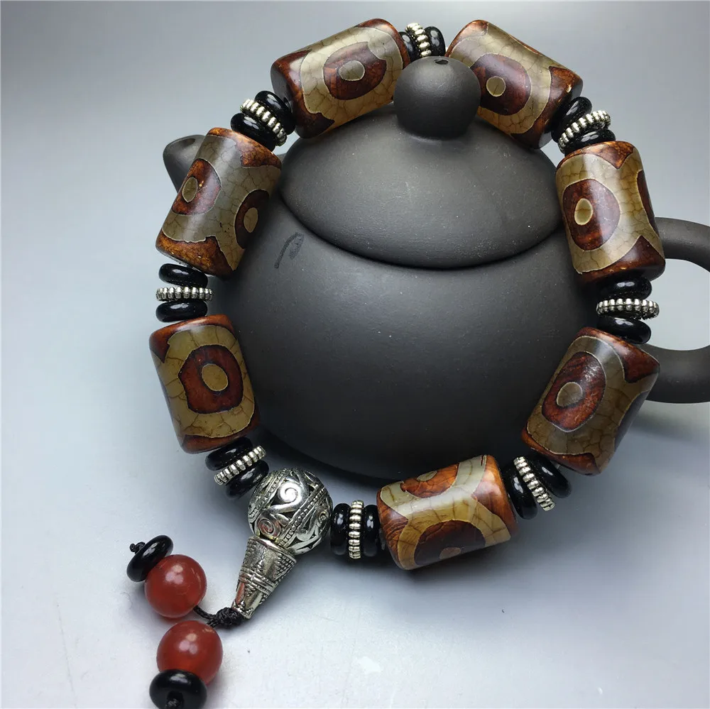 

Natural Tibetan Agate Three Eye DZi Bracelet for Men and Women