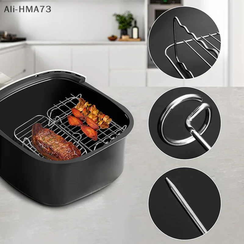 

201 Stainless Steel Double-layer Grill Steaming Rack Air Fryer Barbecue Rack Air Fryer Accessories Rectangular Grill Rack