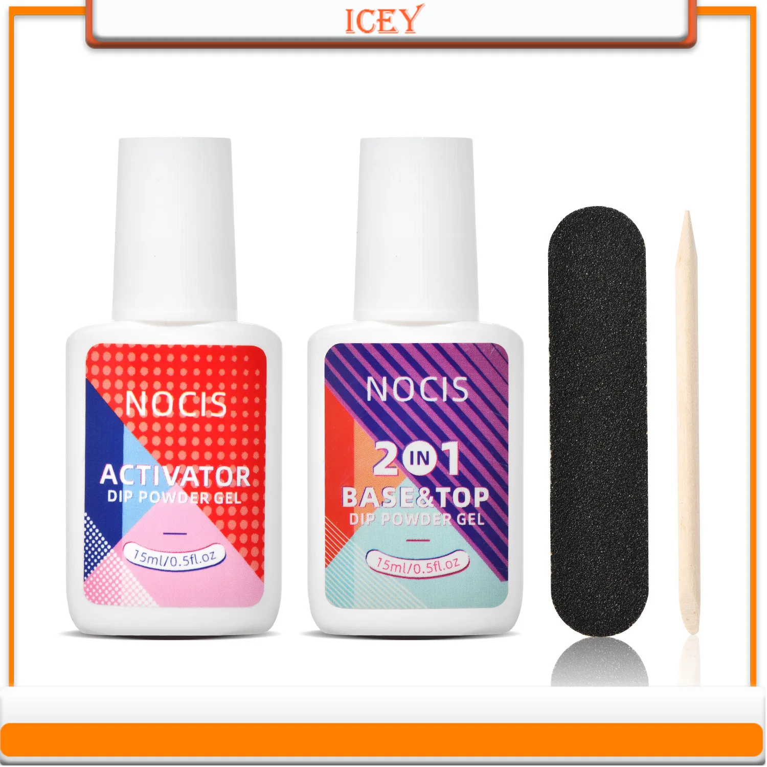 Icey Beauty 15ml Nail Immersion Powder Liquid Bottom Adhesive Seal Two in One Desiccant Set Multi-Use Top Base Coat