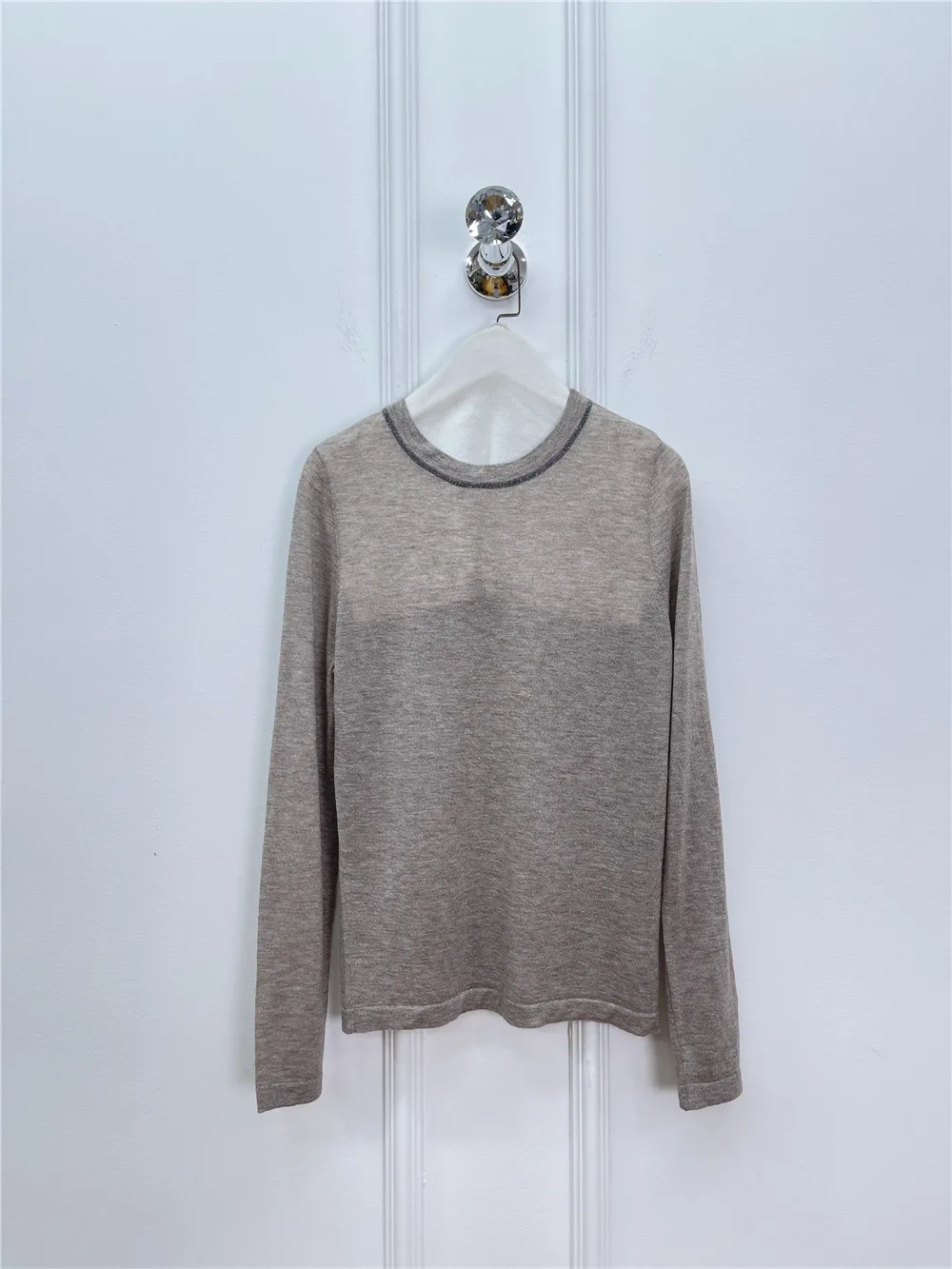 

Women's 25 Autumn/Winter New High Quality Round Neck Ultra Thin Knitted Long Sleeve Bottom Top