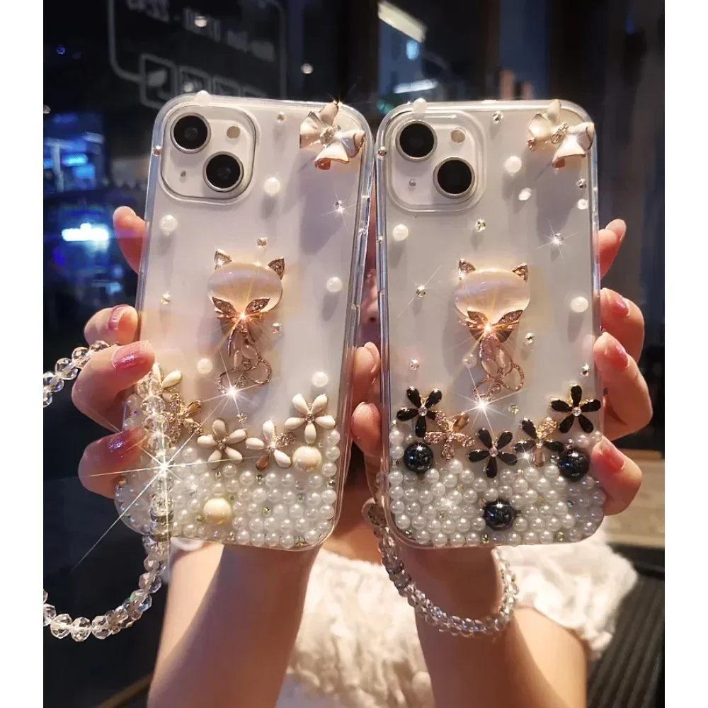 Luxury Glitter Shiny Phone Case with Diamond and Opal, Crystal Wome Cover for iPhone 16 15, 14, 13, 12, 11 Pro Max, 7, 8 Plus