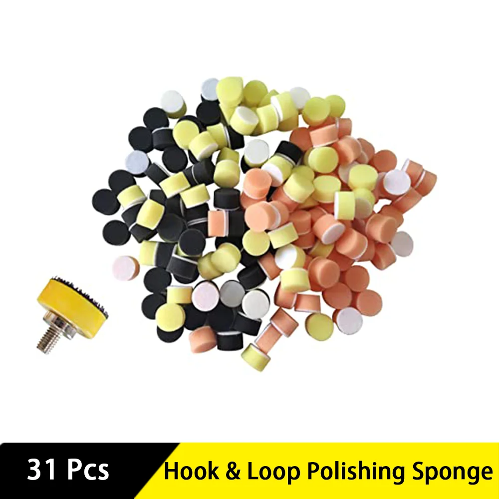 30Pcs 1 inch Sponge Polishing Buffing Pad Kit with Backing Pad Hand Tool For Car Polisher Wax Buffer Car Polishing Pad Cleaning